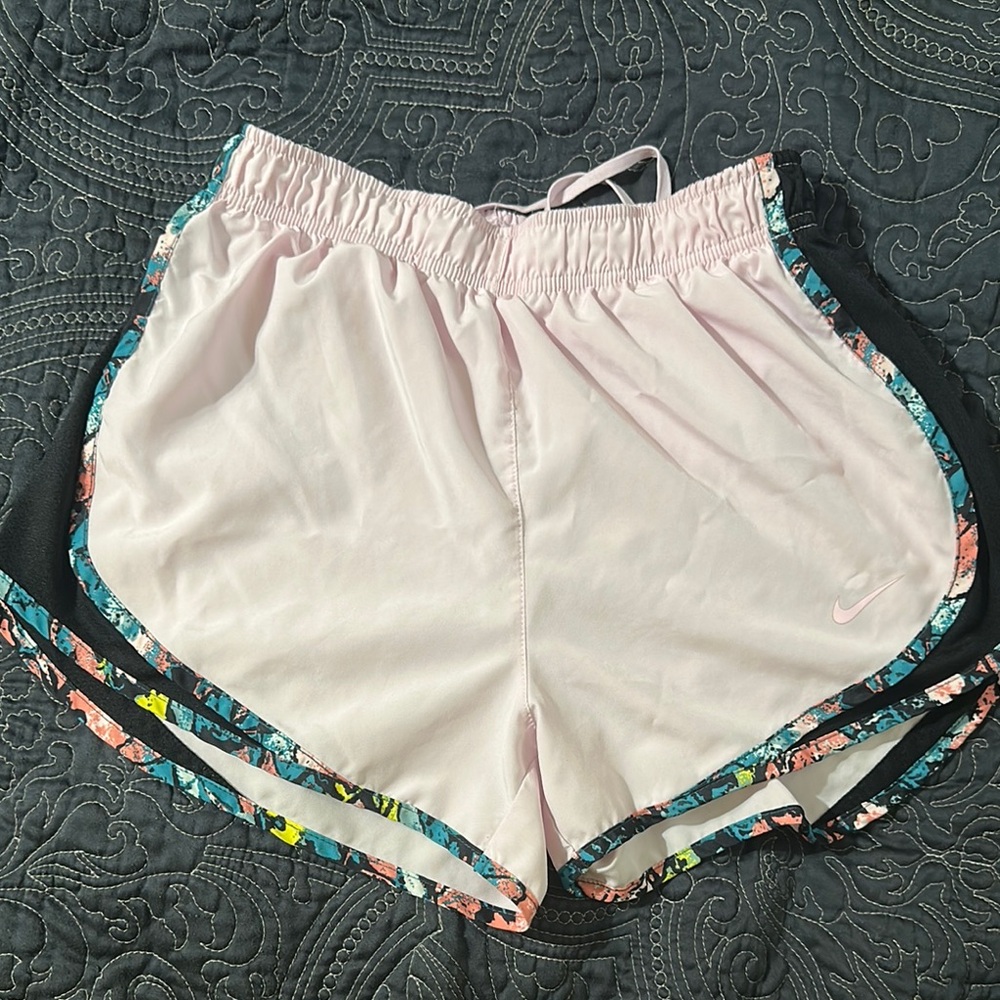 Nike Women's Light Pink Athletic Shorts with Floral Trim